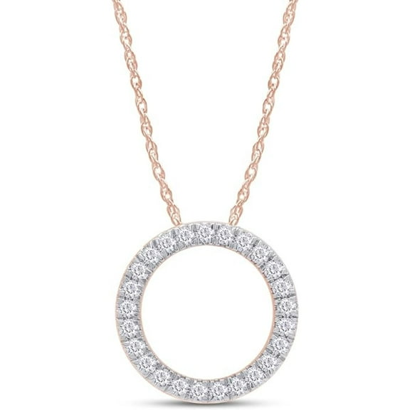 925 Sterling Silver 14K Rose Gold Finish Round Cut White Diamond Circle of Life Pendant Necklace for Women