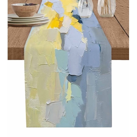 Boanket Modern Blue Yellow Table Runner - 90 Inch Long Kitchen Dining Table Runner Dresser Scarves Abstract Oil Painting Art Farmhouse Decor for Coffee Tables Wedding Party Banquet