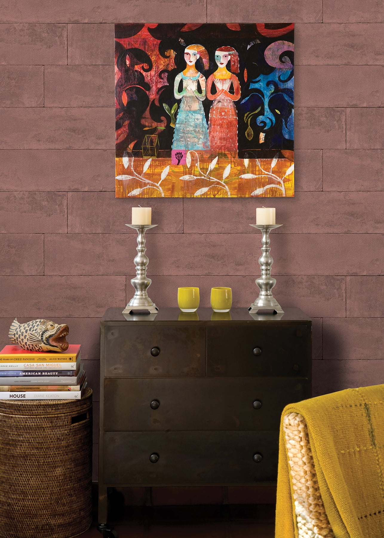 Advantage Lanier Oxblood Stone Plank Unpasted Vinyl On Non Woven Wallpaper, 21-in by 33-ft, 57.8 sq. ft.
