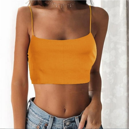 

Women Basic Spaghetti Strap Crop Top Boho Tank Bustier Bra Vest Cami