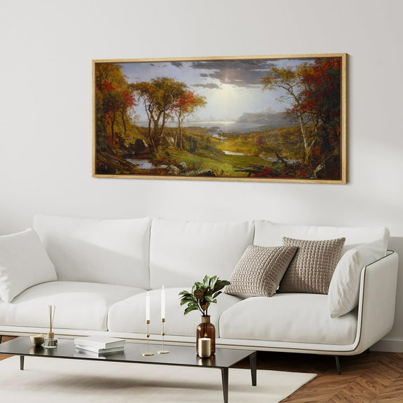 IDEA4WALL Extra Large Framed Canvas Print Wall Art Autumnal Serenity Landscape Sunset Over Wilderness Vintage Artwork Antique Retro Fine Art Decorative Relax/Calm for Rooms Decor - 60"x30"