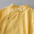 thumbnail image 4 of YFELWZ Women's Plus Size Double Layered Literary Retro Placket Pan Button Linen Three Quarter Sleeve Solid Color Midi Top Yellow XL, 4 of 9