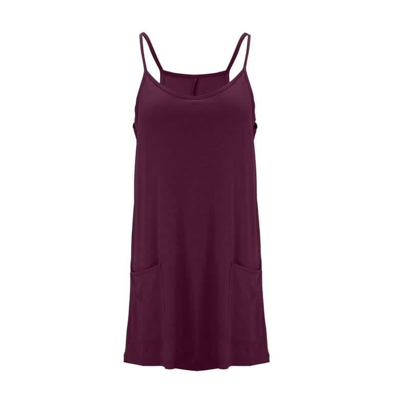 Womens Spaghetti Strap Sundress Plus Size Athletic Sleeveless Short Dress  Summer Casual Tennis Dresses with Pocket Dark Purple, 2XL - Walmart.com