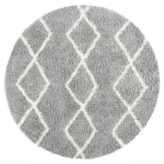 SAFAVIEH Venus Nanda Geometric Shag Area Rug, Grey/Ivory, 6'7" x 6'7" Round