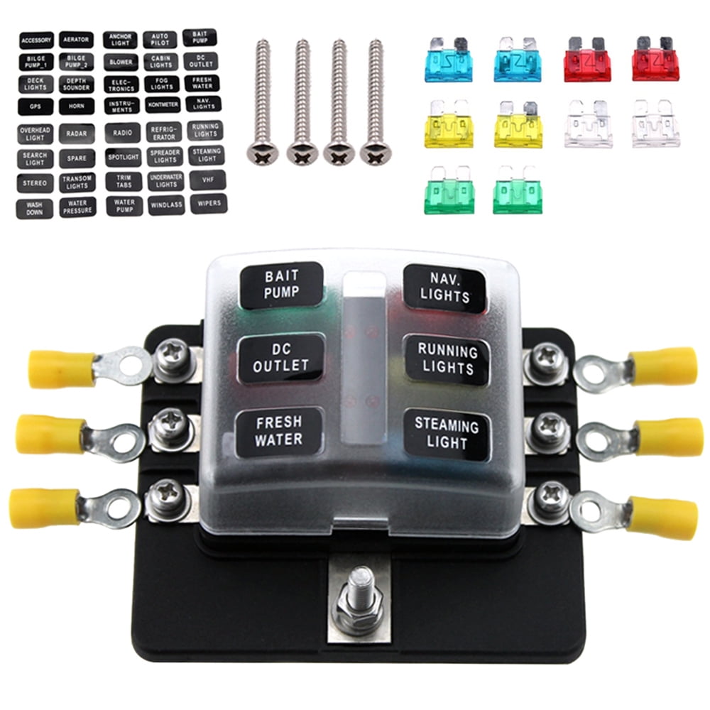 6 Way Blade Fuse Box Holder Standard Blade Fuse Blocks with LED
