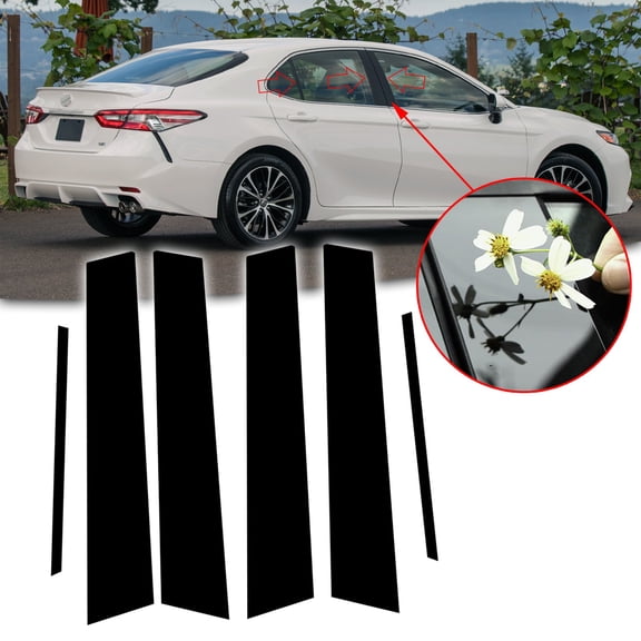 Xotic Tech Black Window Pillar Posts Molding Pre-Cut Cover Side Door Trims 6pcs for Toyota Camry 2018 2019 2020