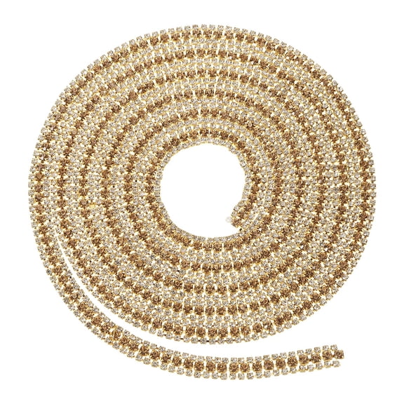 Uxcell 2 Yards 3 Rows Crystal Rhinestone Close Chain Trim, Claw Cup Chain with Gold Base for DIY Craft, White/Peach/White