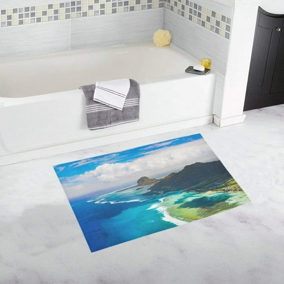 RYLABLUE Aerial View Of Le Morne Brabant Peninsula Non-Slip Bath Mat Rug Bath Doormat Floor Rug 30x18 inches