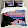 thumbnail image 1 of Lake Tahoe Duvet Cover Set King Size, California Photography Rustic Themes Sundown Time Freshwater Sierra Nevada Lake, Decorative 3 Piece Bedding Set with 2 Pillow Shams, Multicolor, by Ambesonne, 1 of 3