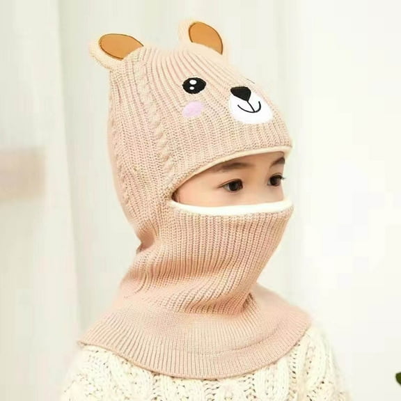 Kids Winter Hat Scarf 2 in 1 Toddler Warm Windproof Lined Knit Hood Hat for Winter Toddler Beanie