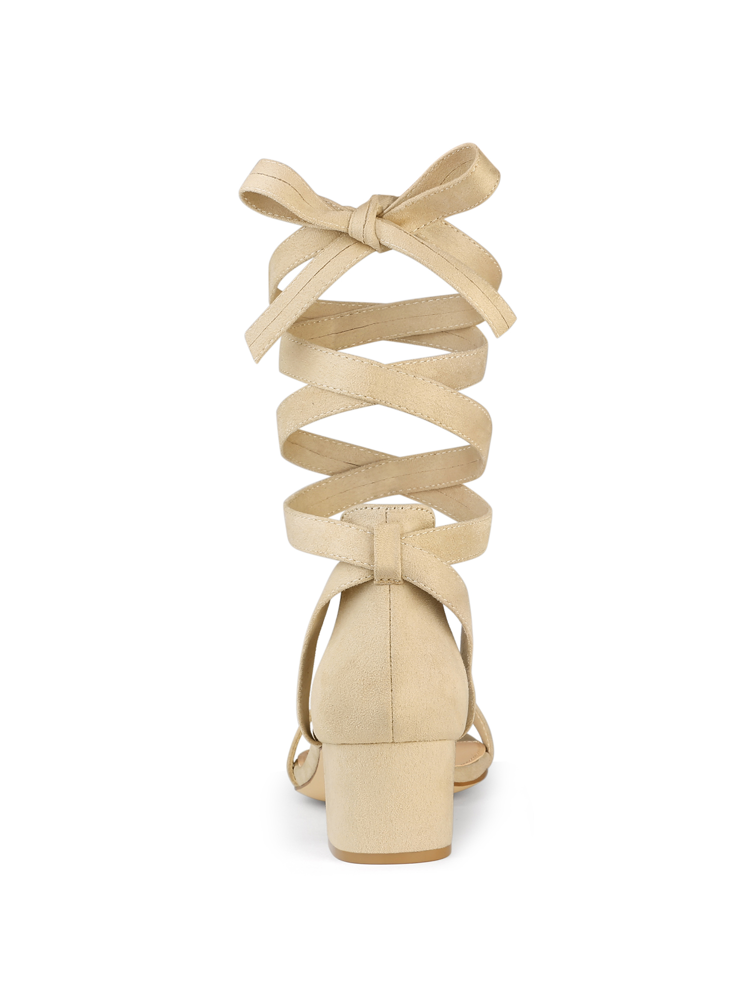 DARING DIVA Women's Open Toe Block Heel Lace Up Heels Sandals Beige 8