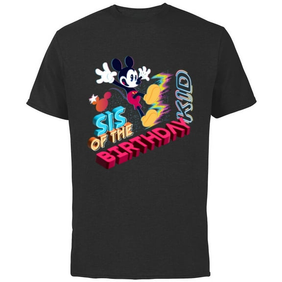 Disney Mickey Mouse Family Star Sis of the Birthday Kid - Short Sleeve Cotton T-Shirt for Adults - Customized-Black