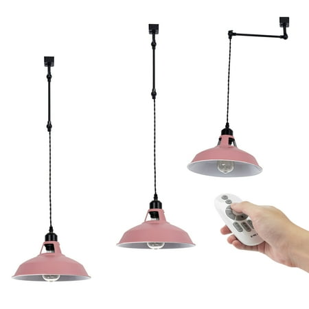 

FSLiving H-Type Track Pendant Light with E26 Dimmable LED Edison Bulb Macaron Pink Shade Remote Control Track Mount Pendants for Sloped Vaulted Ceiling (Ceiling Track Sold Separately) - 3 Lights