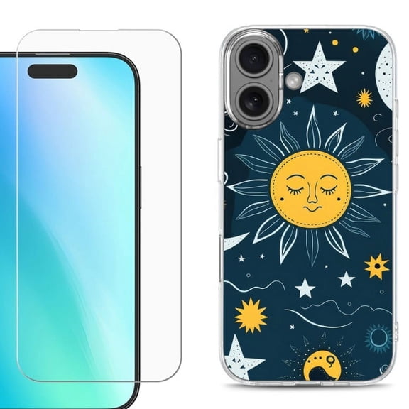 For iphone 16 Plus Phone Case Cover, Shockproof Case with Tempered Glass Screen Protector, by OneToughShield - Sun N Star