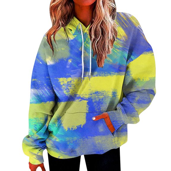 Womens Graphic Hoodies Trendy Loose Fit Sweatshirts Causal Fall Pullovers Ladies Tie Dye Printed Going out Hooded Tops with Pockets Yellow 0804*hoodies XL