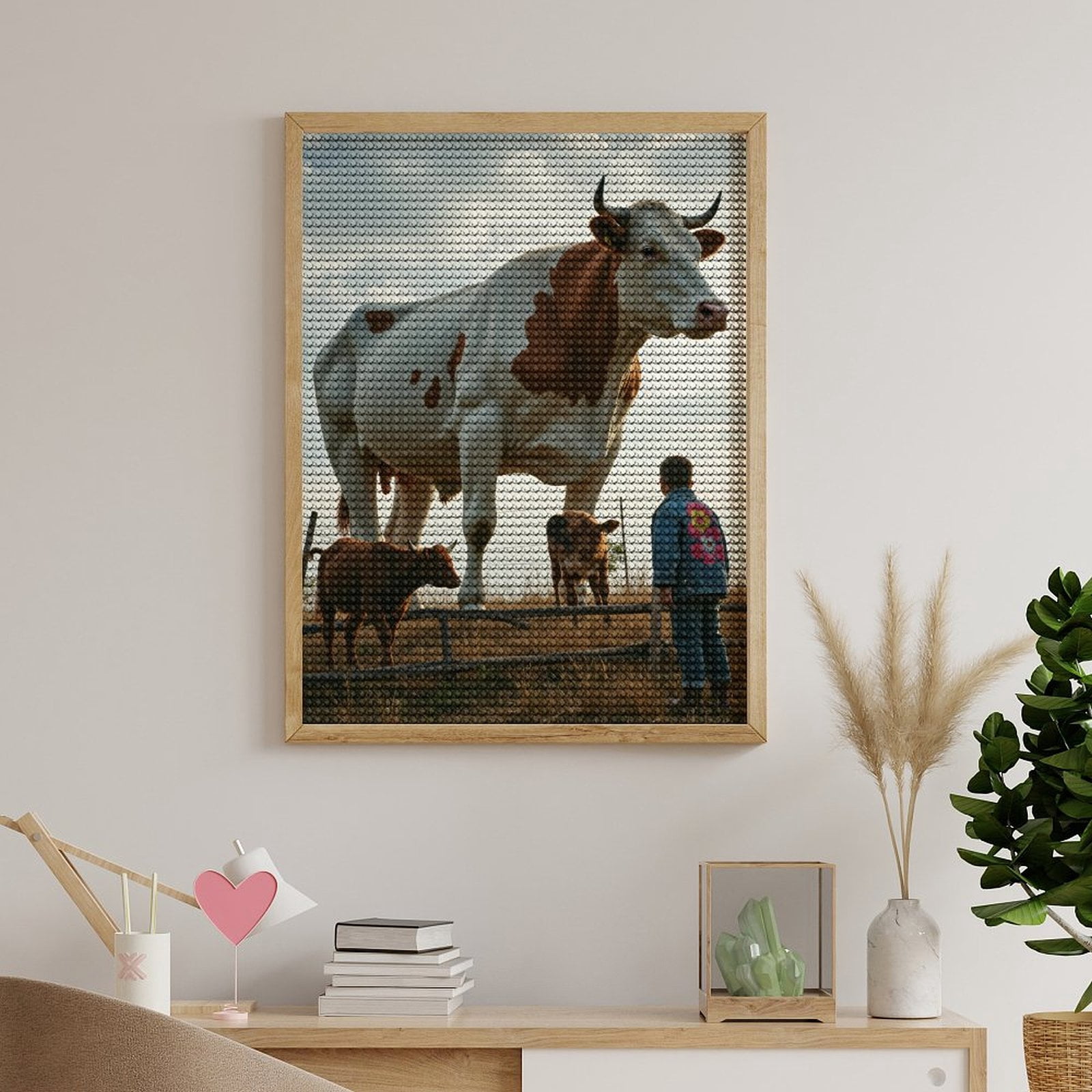 Diamond Art Kits for Adults, Farm Giant Calves Encounter 5D Diamond Painting Kits for Adults Beginners, DIY Full Drill Diamond Painting, Gem Art and Crafts 12x16