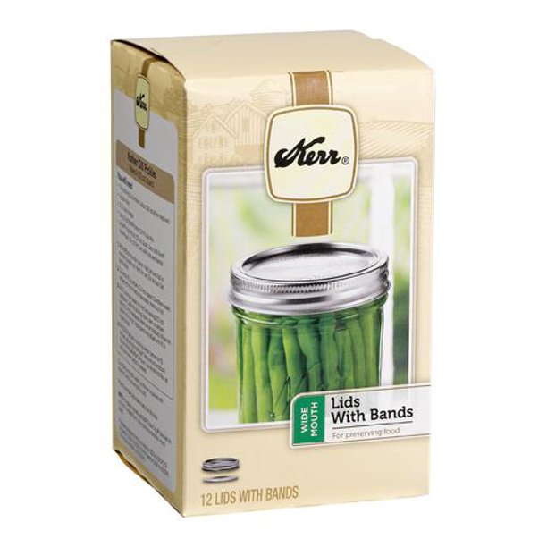 Kerr Canning Lids, Wide Mouth Mason Jar Lids with Bands, 12 Count