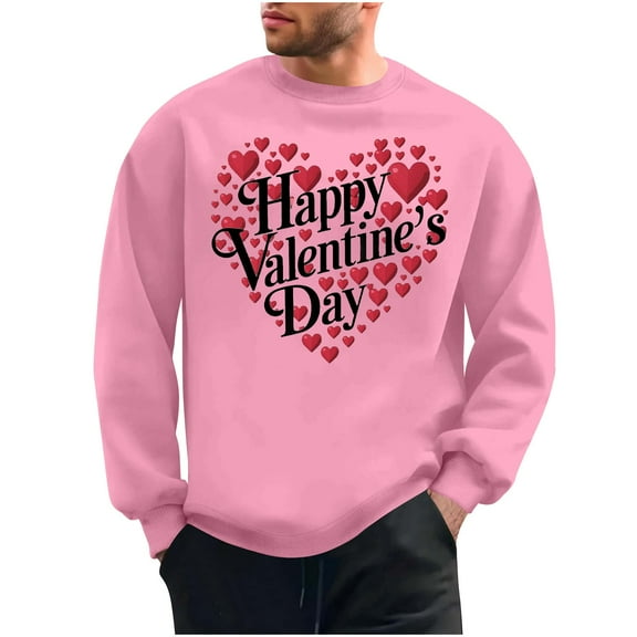 Goodeals Fleece Valentine Sweatshirt Men 2025 Oversized Hearts Long Sleeve Shirt Happy Valentines Day Heart Sweatshirts Gift for His(Pink,L)Clearance Deals