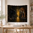 thumbnail image 5 of Tiger Facing a Black Cat Across a Bamboo Stream, Dramatic Digital Art for Wildlife Fans, Animal Decor, Housewarming Gift, Tapestry Wall Hanging for Living Room and Den, 5 of 7