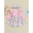 thumbnail image 4 of Bagilaanoe 2Pcs Toddler Easter Outfits Baby Girls Overalls Dress Set Ruffle Long Sleeve Romper Tops + Suspender Skirt + Headband 3M 6M 9M 12M 18M Infant Casual Clothes, 4 of 9