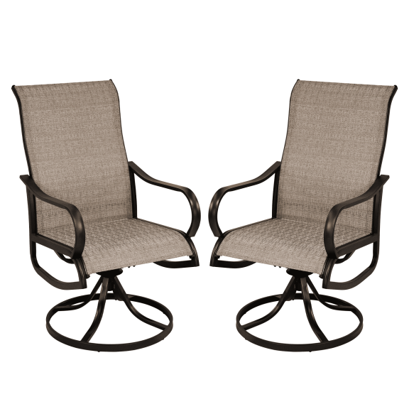 Brown Swivel Patio Chairs Set of 2, Outdoor Dining Chairs with High Back for Backyard, Porch
