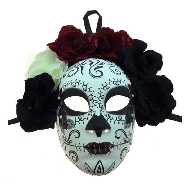 KBW Adult Unisex Female Day of Dead Full Face Mask with Rose Flower ...