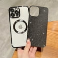 thumbnail image 4 of Compatible with iPhone 12 Pro Magnetic Glitter Case, Luxury Plating Cute Bling Clear Phone Case, Compatible with MagSafe for Women Girls with Camera Protector Back Cover - Black, 4 of 9