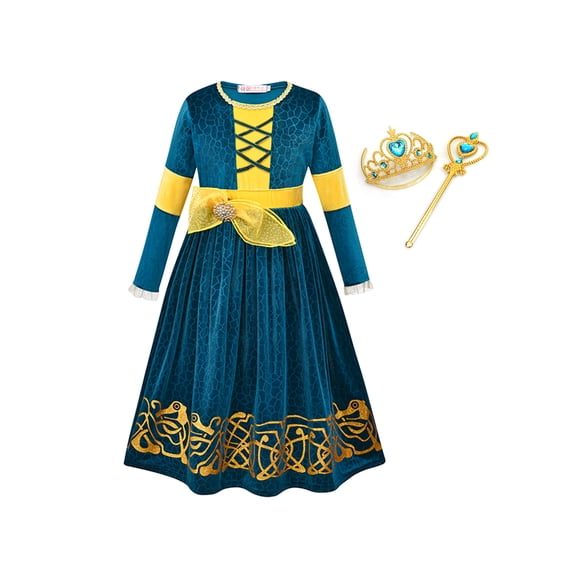 Girls Princess Merida Costume Dress Birthday Halloween Party Dress Up