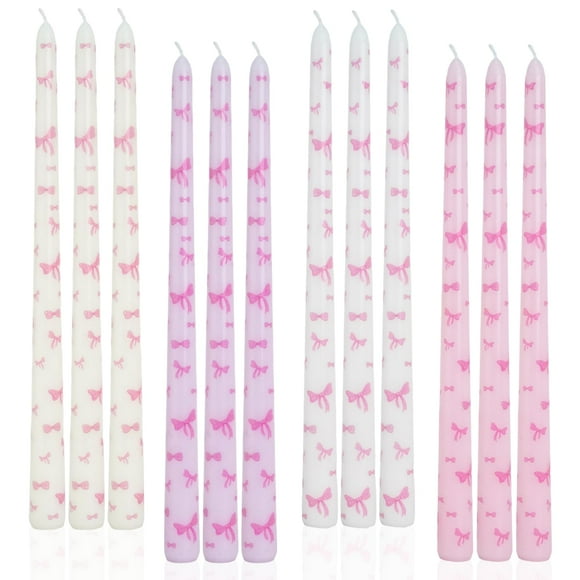 Candle LPUSA con forma de lazo rosa, 30 cm, sin perfume, juego de 12
