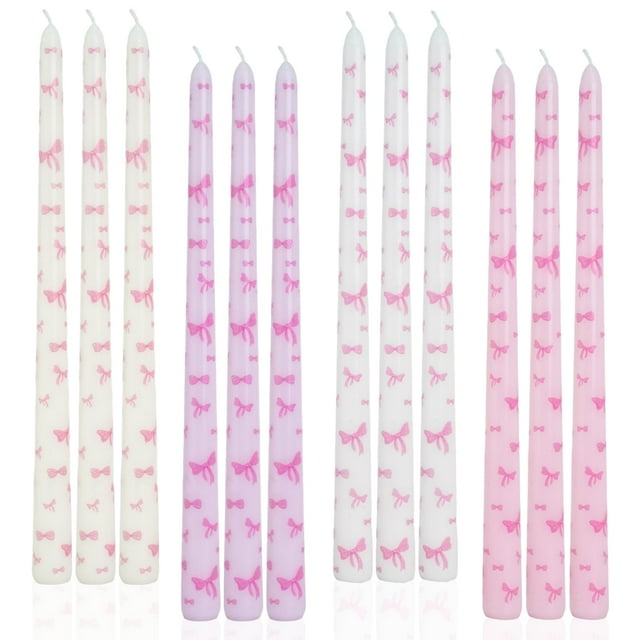 Candle LPUSA con forma de lazo rosa, 30 cm, sin perfume, juego de 12