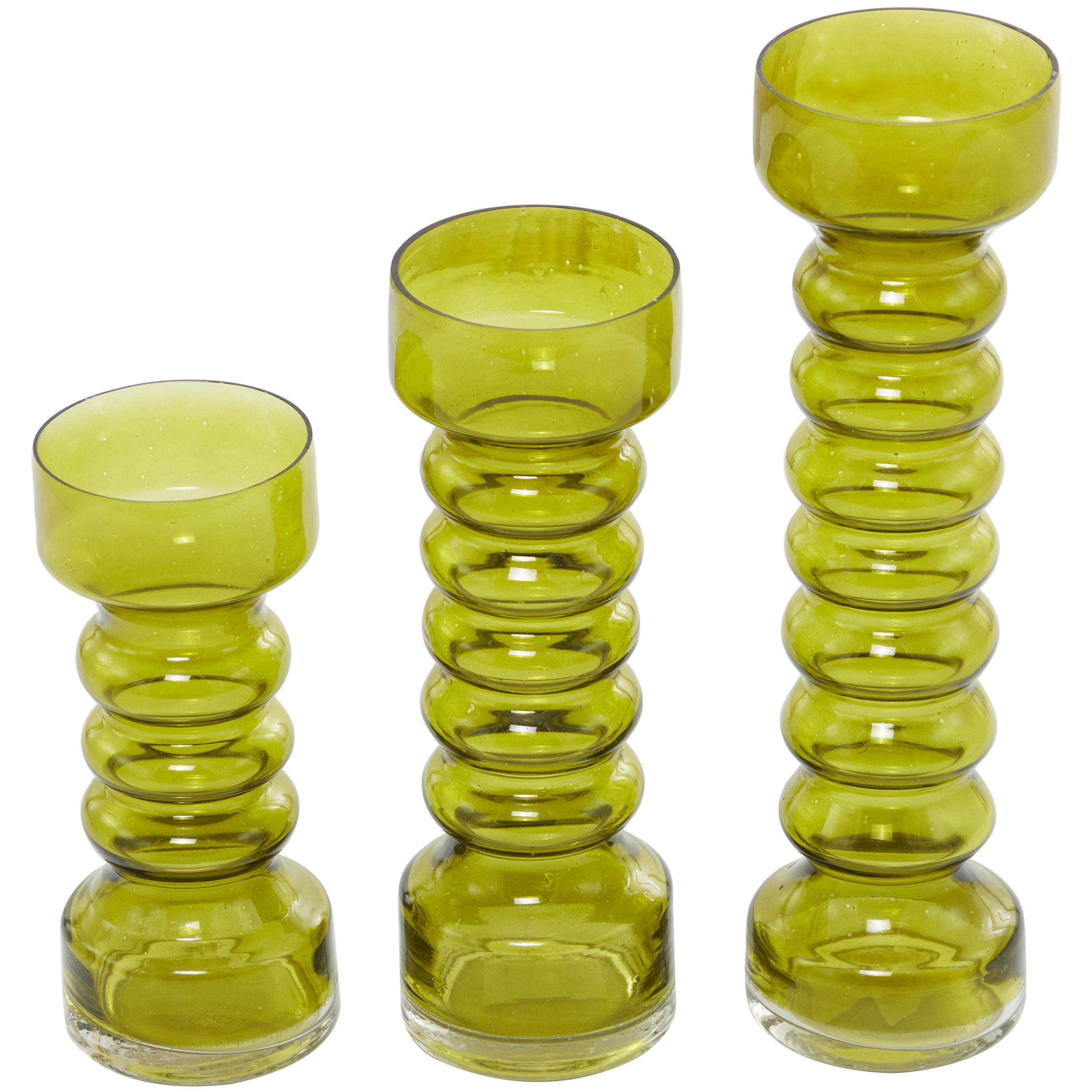DecMode 3 Candle Green Glass Bubble Pillar Candle Holder, Set of 3