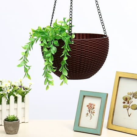Lighted Hanging Baskets Meigar Round Resin Basket Hanging Planter Hanging Flowers and Plants,Growers Hanging Planter Decor Pot with Watering Can ()