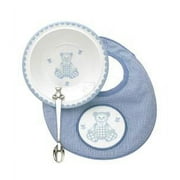 Gingham Bear 3-Piece Gift Set, Bowl 6 1/4"D, Bib 9 1/2"L, Infant Feeding Spoon 5 5/8"L.