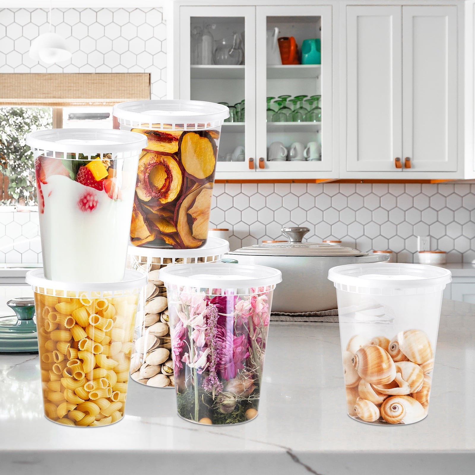 BagDream 50 Pack Airtight Deli Containers with Lids, 32oz Plastic Food Storage Containers Microwave Freezer Dishwasher Safe for Takeout & Storage