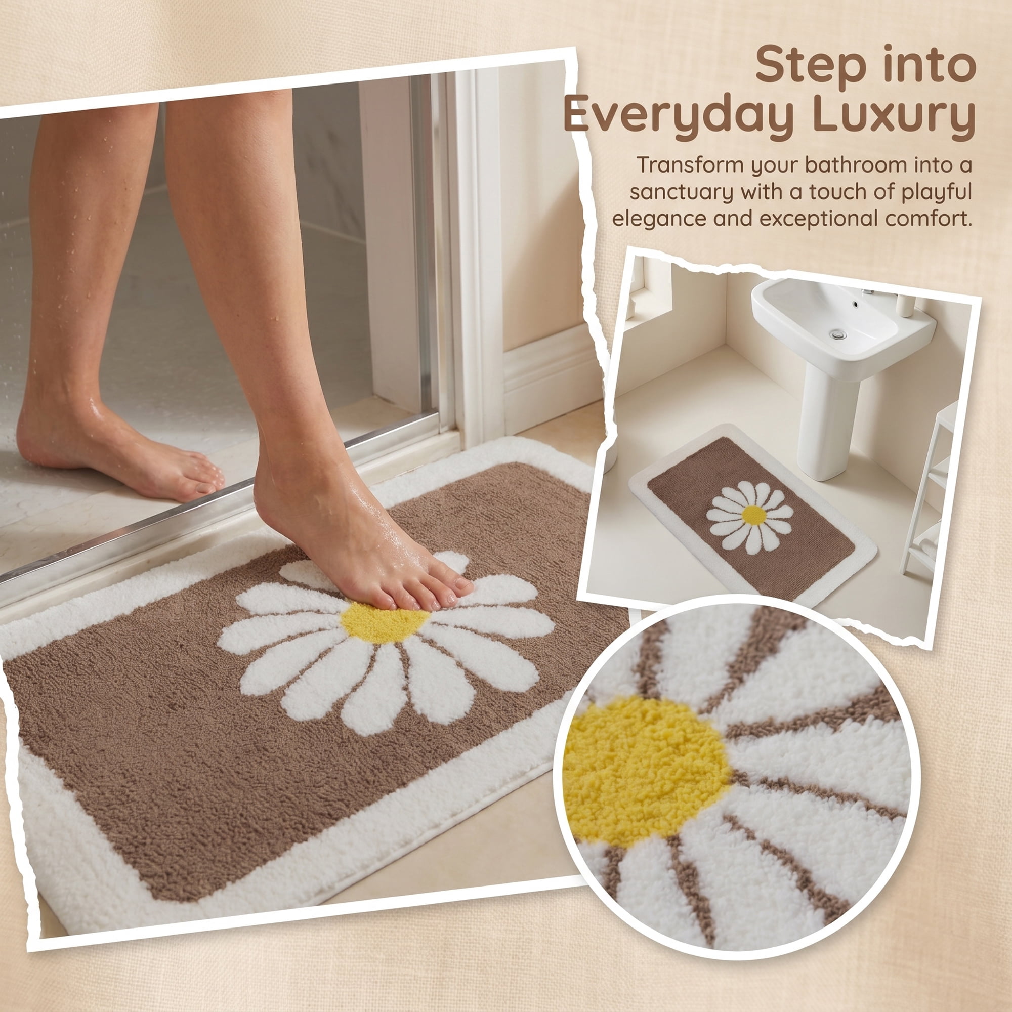 Unique Bargains Aesthetic Non Slip Ultra Soft Absorbent Shaggy Bath Mat Brown 24" x 16"
