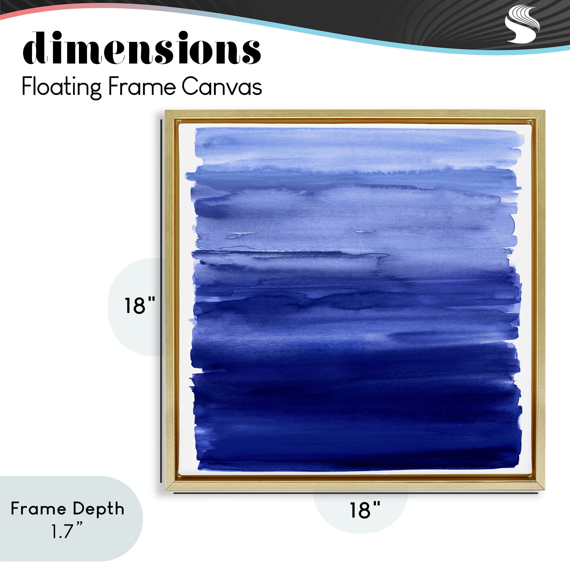 Stupell Industries Indigo Ombre Gradient Gold Framed Floater Canvas Wall Art, design by Allie Corbin