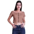 thumbnail image 1 of Moomaya Printed Viscose Crop Top Short Sleeve Zipper Tunic Womens Summer Tops, 1 of 4