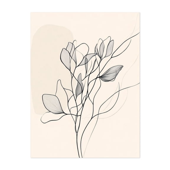 Creative Minimalist Floral Art - Line Drawing Line Art Floral Minimalist Botanical Abstract Black and White Modern Art Unframed Wall Art Print 5 x 7 inches