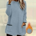 thumbnail image 2 of Women's Fleece Sweaters Causal Crewneck Sweatshirts Trendy Soft Fuzzy Sweater Long Sleeve Pullover Tops with Pockets (L, Light Blue), 2 of 6