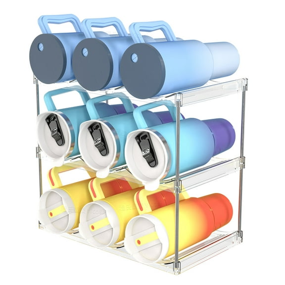 GoXteam Water Bottle Organizer for 40 oz Tumbler with Handle, Patented Pantry Kitchen Organizers and Storage for Tumbler Cup Accessories, Stackable Water Bottle Holder Wine Rack Gifts