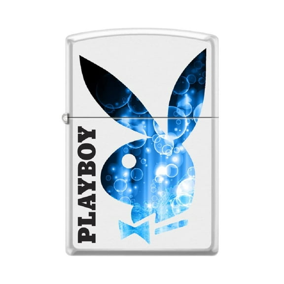 Zippo Lighter -Personalized Customize Message Engrave on Backside for Playboy Rabbit Head Bunny Blue Water Bubbles Splashes White Matte #Z5331