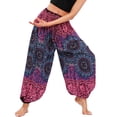 thumbnail image 3 of SWSMCLT Women's Boho Pants Harem Beach Baggy Trousers Print Bloomer Yoga Hippie Drawstring Elastic Waist Aladdin Indian Thai Bohemian Cinch Bottom Patterned2 One Size, 3 of 5