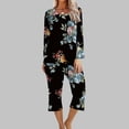thumbnail image 2 of XFLWAM Women's Sleepwear Capri Pajama Sets Long Sleeve Two-Piece Pjs Crew Neck Lounge Sets Tops & Capri Pants with Pockets, 2 of 5