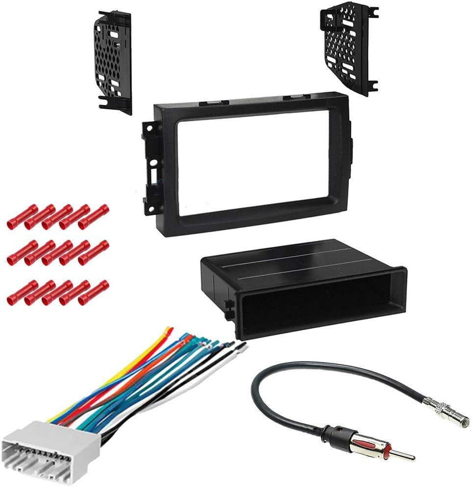 ECOTRIC Compatible Double Din Navigation Radio Bezel Dash Install Kit W/With Wiring Harness & Antenna Adapter Replace For 2005 2006 2007 Grand Cherokee 