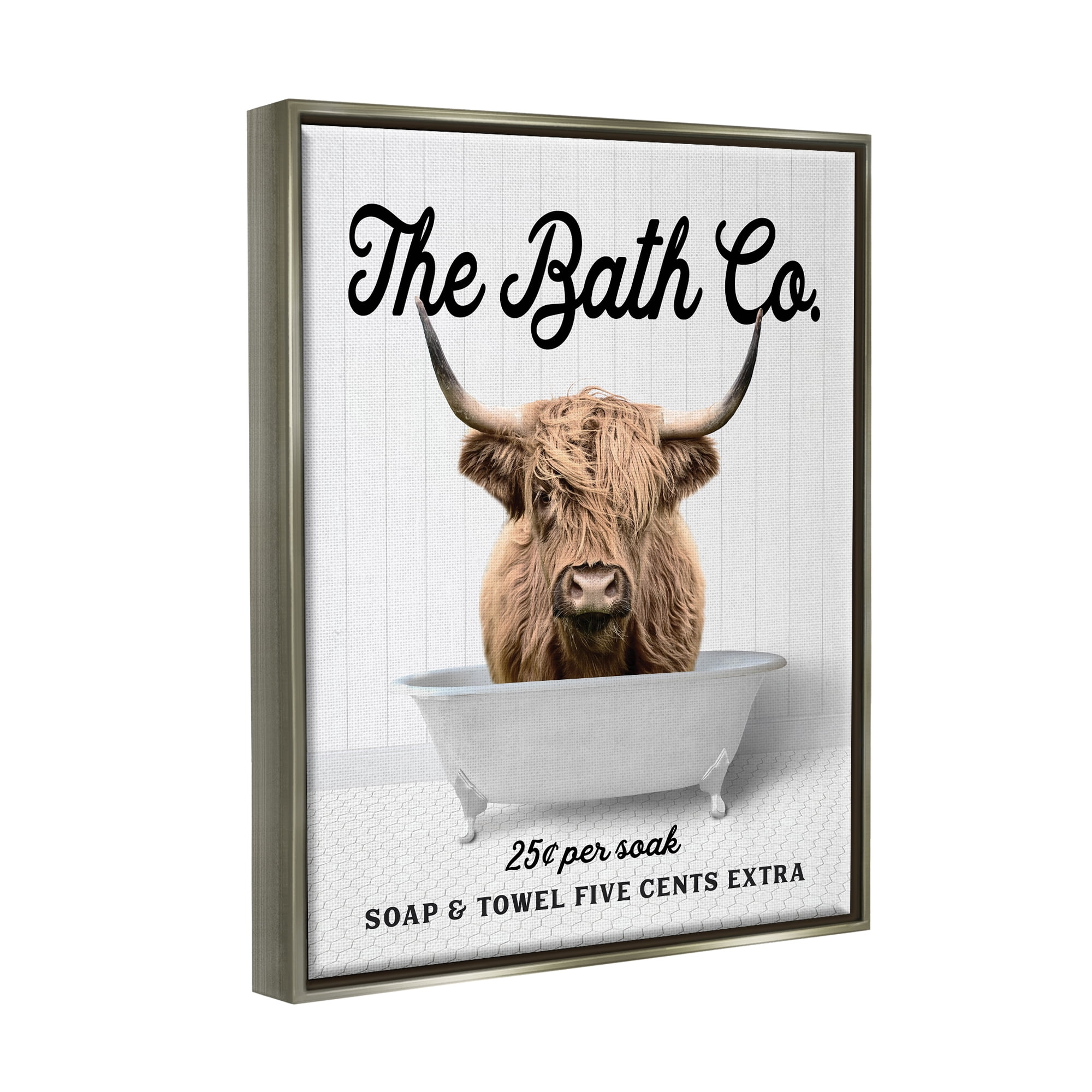Stupell Industries Vintage Bath Ad Cattle Animals & Insects Painting Gray Floater Framed Art Print Wall Art, 25 x 31