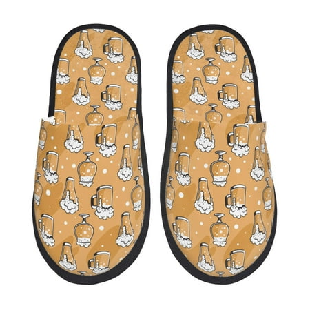 Balery Beer In Glasses Slient Indoor Furry Fleece Comfort House Shoes Soft Non-Slip Home Shoes Cotton slippers House Slippers-- Large