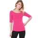 thumbnail image 3 of Camiseta Suave Allegra K de media manga con cuello redondo Entallado para Mujer Rosa caliente S, 3 of 6