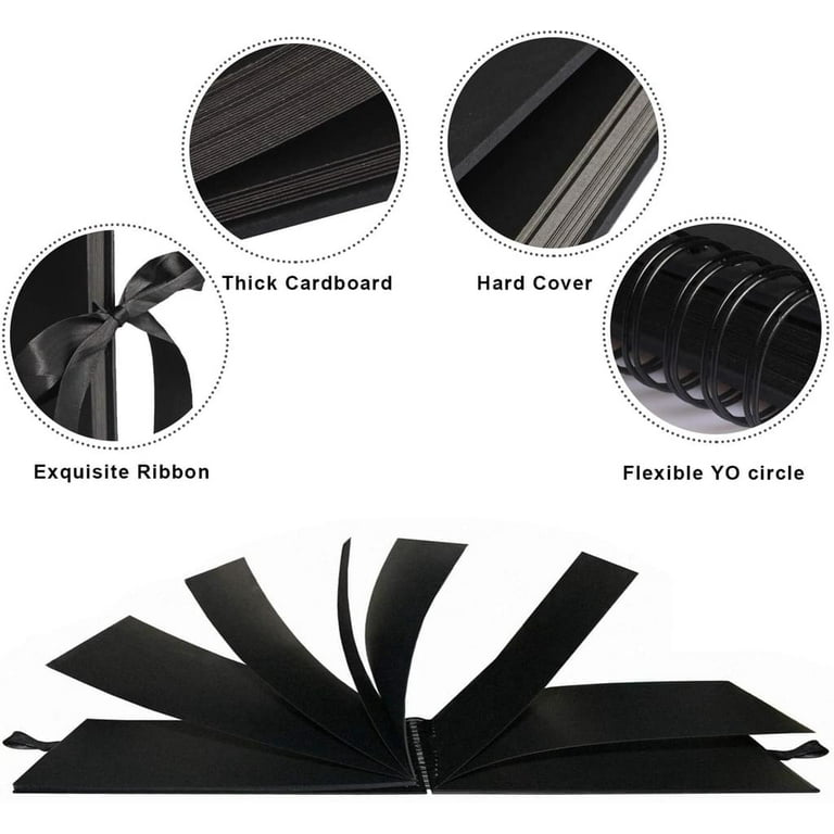 Lanpn 80 Pages Scrapbook Photo Album, Black Craft Paper Scrap Book, Linen  DIY Scrapbooking Kit Memory Book 12.2''x13.2'' with Metal Pens, Photo