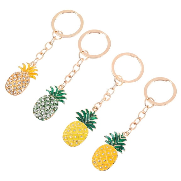 SHOWERORO 4Pcs Pineapple Shape Alloy Key Chains Decorative Keyring Charms for Men Women Everyday Use 10.3x2.2cm