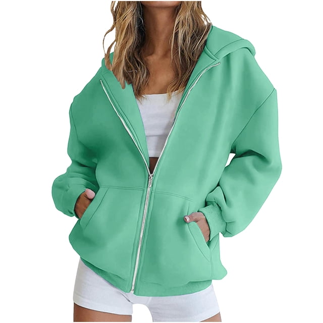 HAiming Veste à Capuche Zippée pour Femmes Grande Taille, Décontractée, à Manches Longues, avec Poches